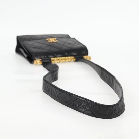CHANEL Matelasse Shoulder Bag Lamb Skin Black Gold CC Auth 132061V - Picture 8 of 16